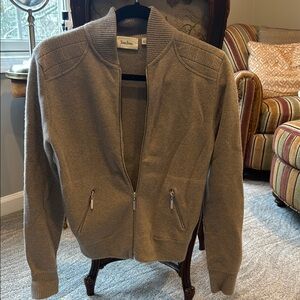 Neiman Marcus Cashmere Tan Zip-Up Sweater